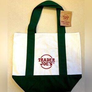 Brand New Trader Joe’s Hunter Green Mini Canvas Tote Bag